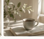 Чашка и книги в мягком свете